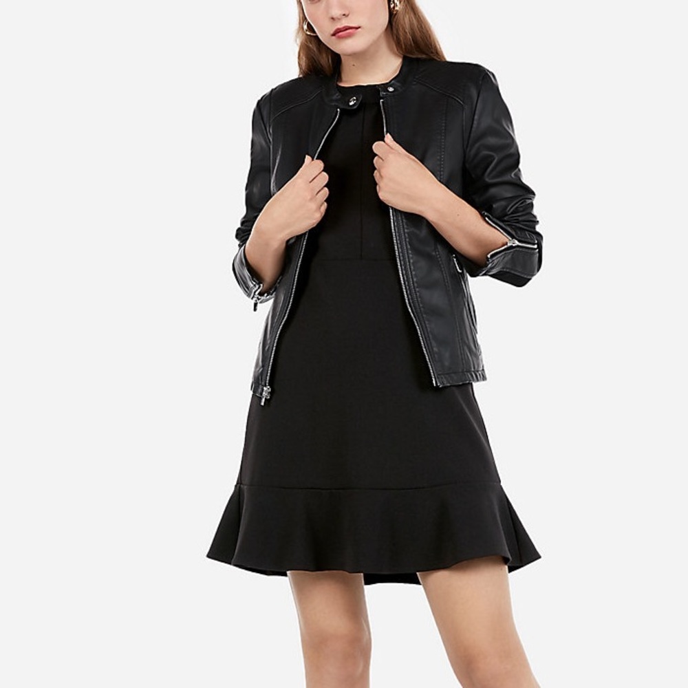 Faux Leather Double Peplum Jacket